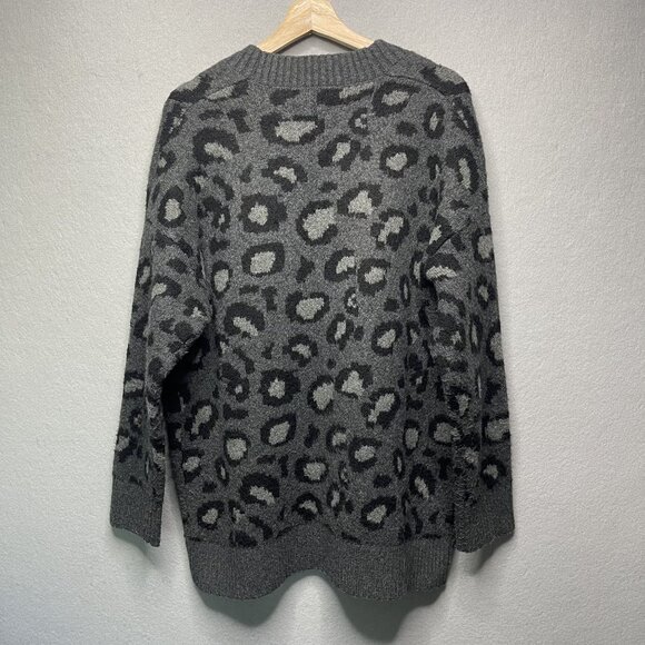 MNG Womens Wool-Blend Leopard Print Cardigan Sweater S Gray & Black - Picture 3 of 4